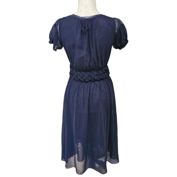 Jean Paul Gaultier Dress Vintage 90s Navy Blue V-Neck Layered Mesh Y2K Medium - Picture 5 of 14